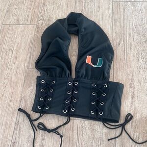 Custom U Miami Black Lace-Up Halter Top small
